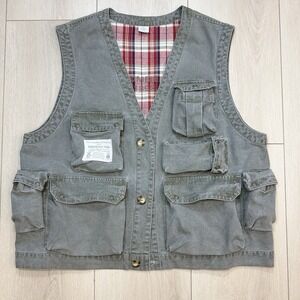 Y2K Abercrombie & Fitch 1892 Men's LG Adirondack Trail Utility Vest Grey Plaid